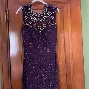 Purple Backless Sequin Prom Dress